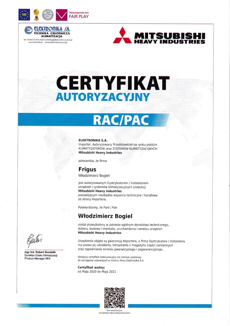 Certyfikat RAC/PAC